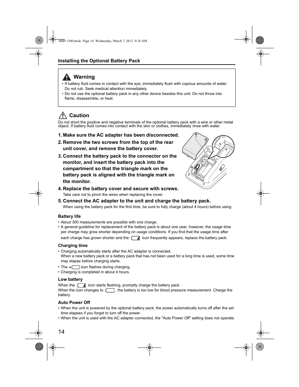 Caution, Warning | Omron Professional Blood Pressure Monitor HBP-1300 User Manual | Page 16 / 40