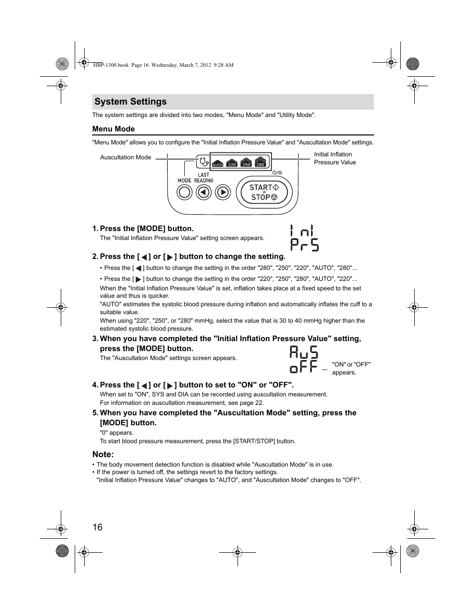 16 system settings | Omron Professional Blood Pressure Monitor HBP-1300 User Manual | Page 18 / 40