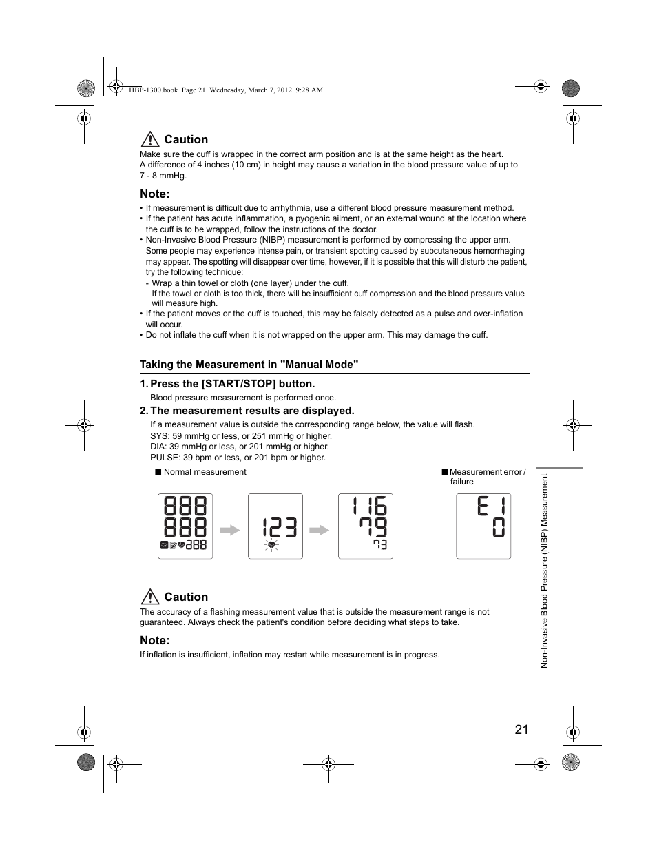 Caution | Omron Professional Blood Pressure Monitor HBP-1300 User Manual | Page 23 / 40