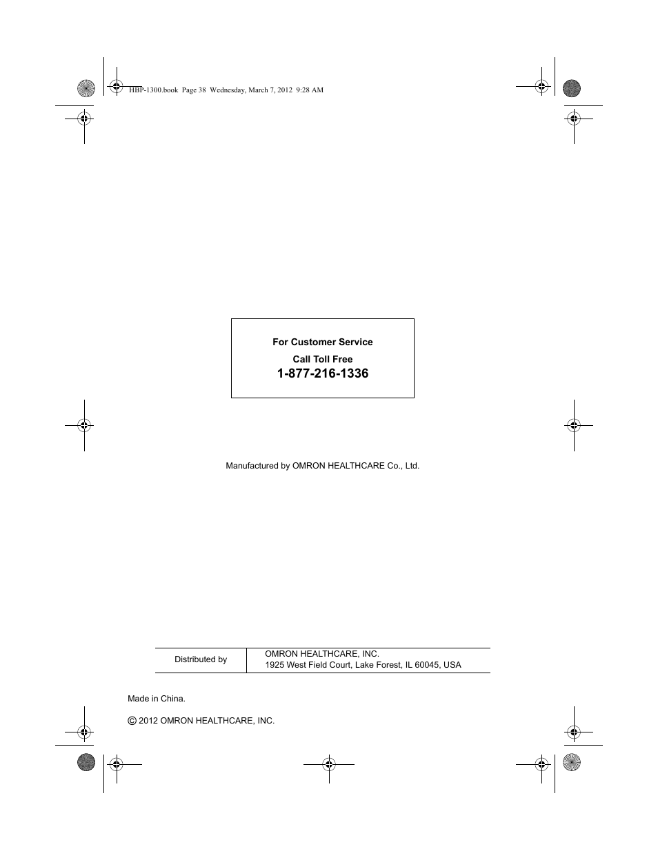 Omron Professional Blood Pressure Monitor HBP-1300 User Manual | Page 40 / 40