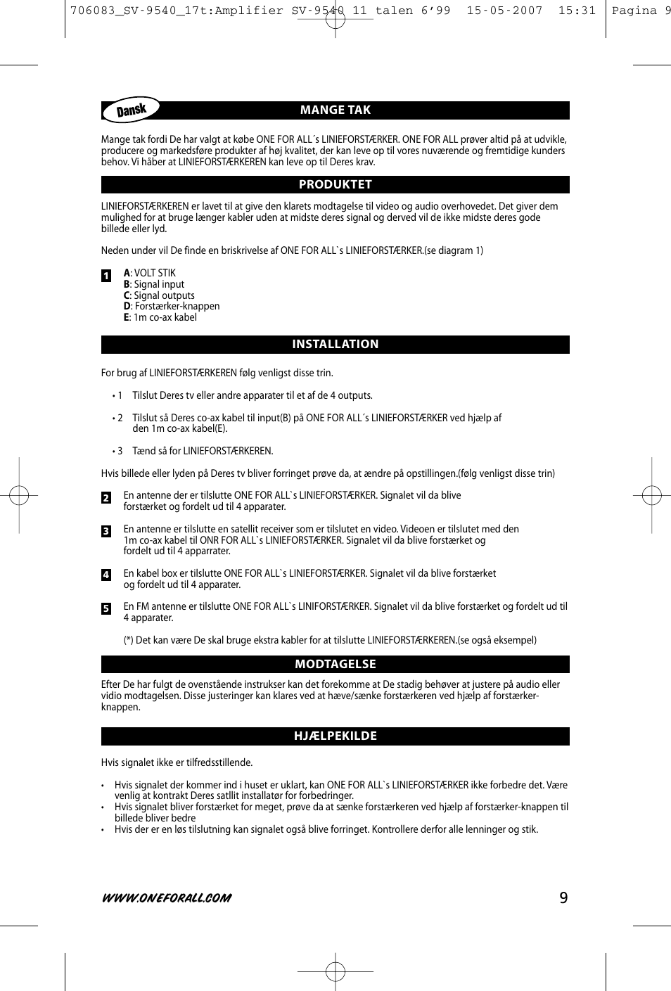Dansk | One for All SV-9540 User Manual | Page 11 / 26