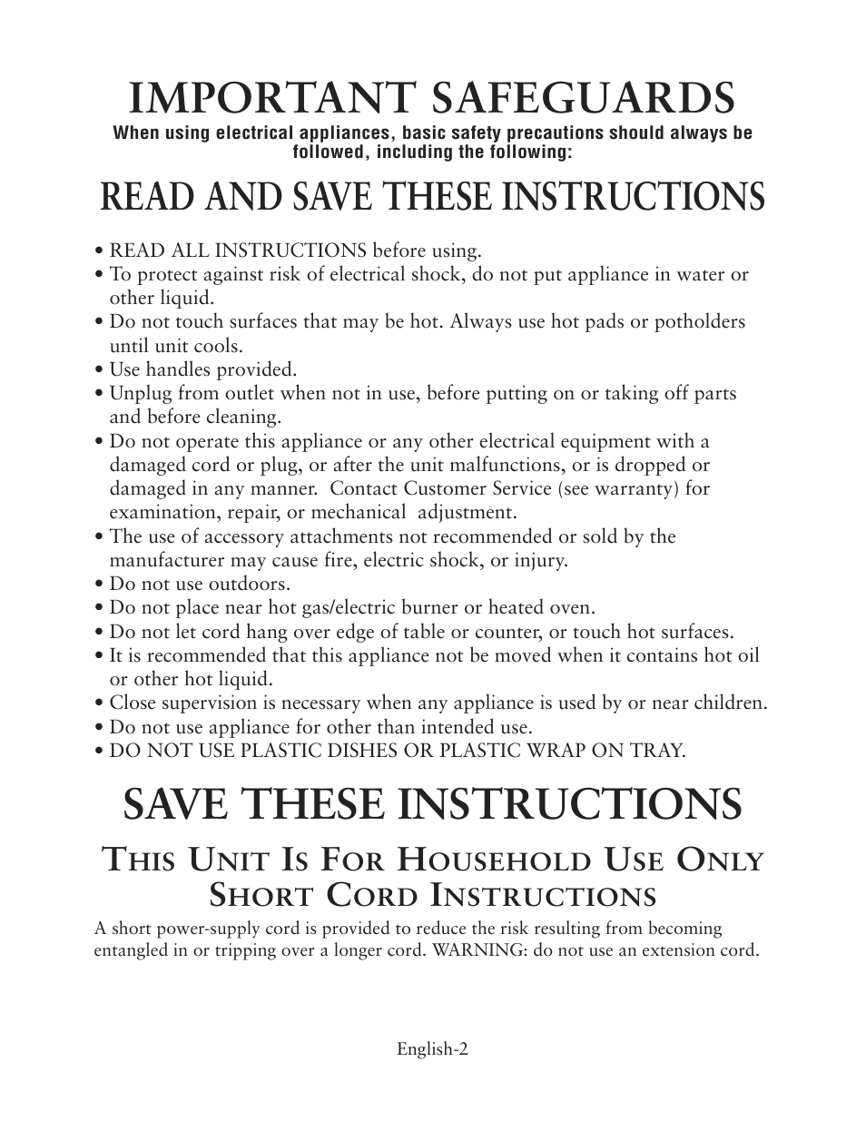 Important safeguards, Save these instructions, Read and save these instructions | Oster CKSTWTLS00 User Manual | Page 2 / 8