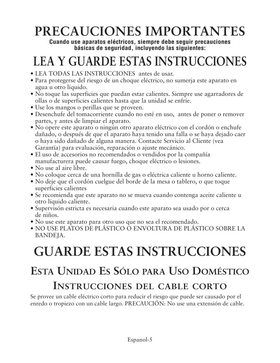 Precauciones importantes, Lea y guarde estas instrucciones, Guarde estas instrucciones | Oster CKSTWTLS00 User Manual | Page 5 / 8