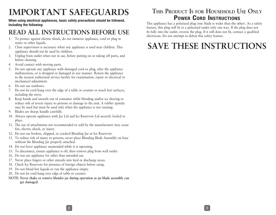 Important safeguards, Save these instructions, Read all instructions before use | Oster BLSTET-C User Manual | Page 2 / 6