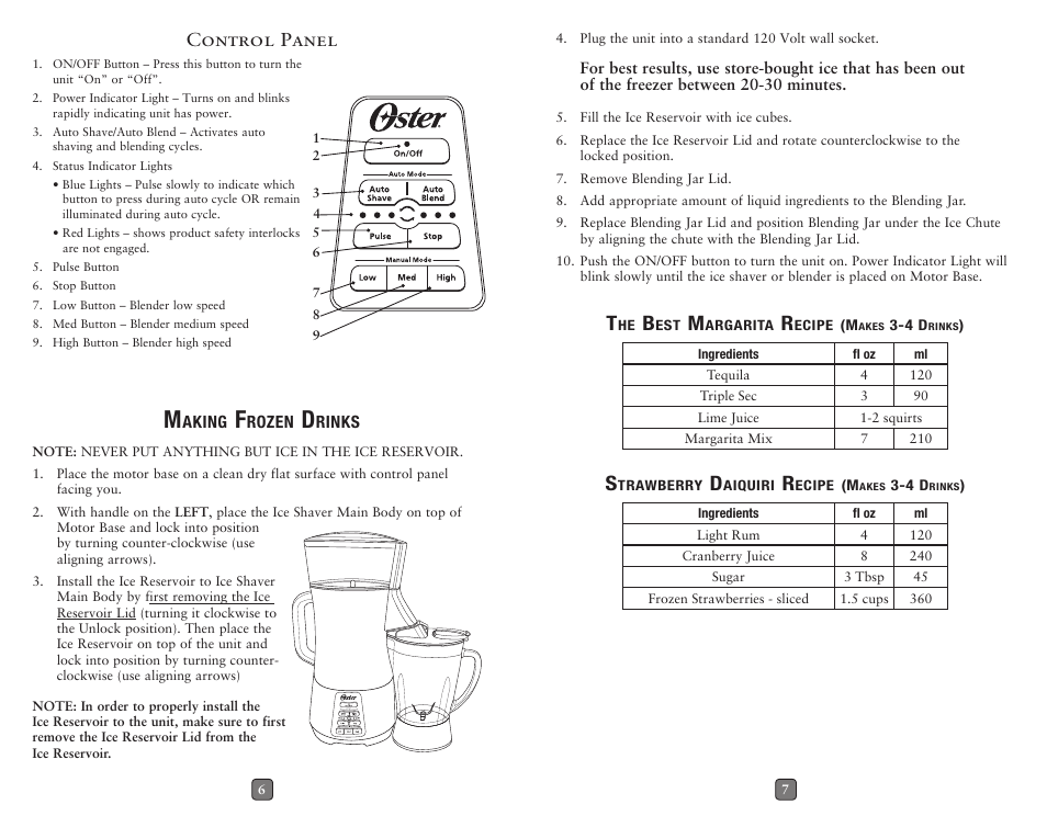 Control panel | Oster BLSTET-C User Manual | Page 4 / 6