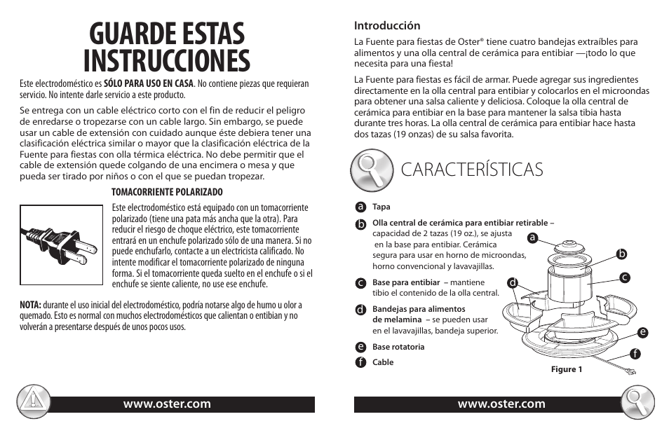 Guarde estas instrucciones, Características | Oster TSP100 User Manual | Page 10 / 16