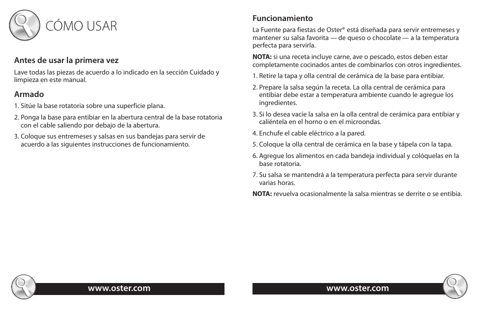 Cómo usar | Oster TSP100 User Manual | Page 11 / 16