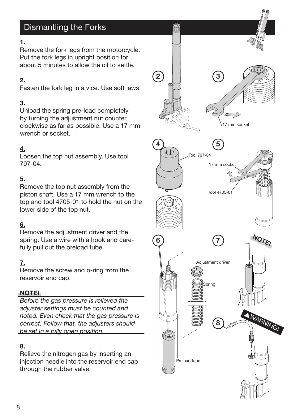 Dismantling the forks | Ohlins FG 470 User Manual | Page 8 / 24