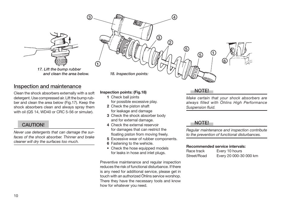 Inspection and maintenance | Ohlins SHOCK ABSORBERS MOTORCYCLE ROAD & TRACK User Manual | Page 10 / 12