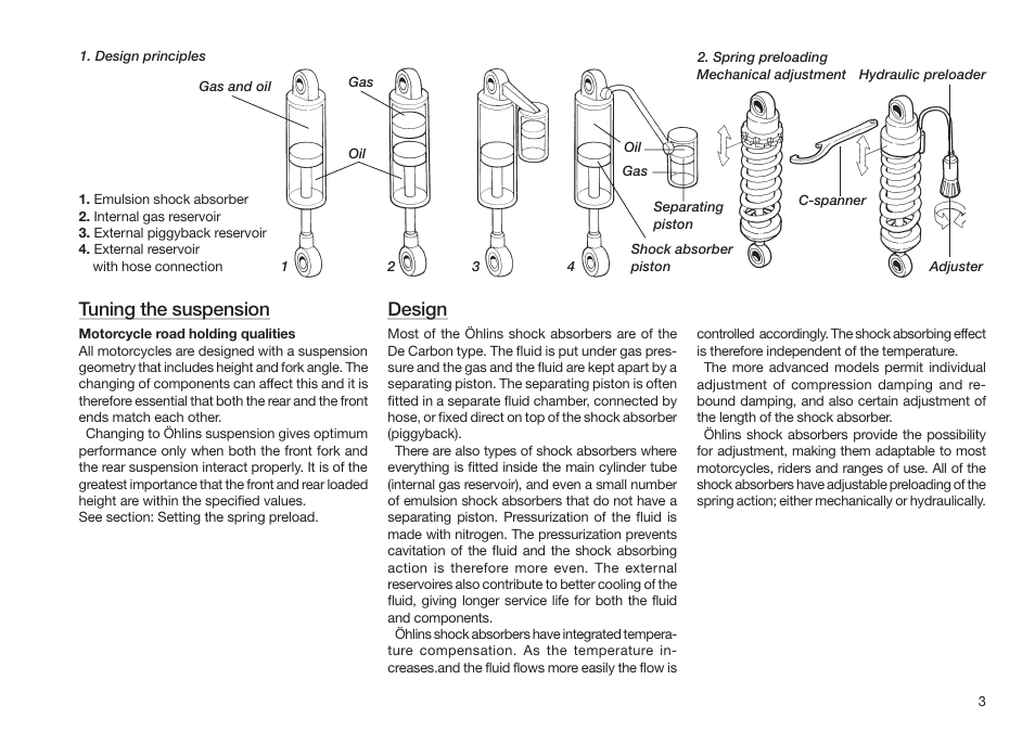 Tuning the suspension, Design | Ohlins SHOCK ABSORBERS MOTORCYCLE ROAD & TRACK User Manual | Page 3 / 12