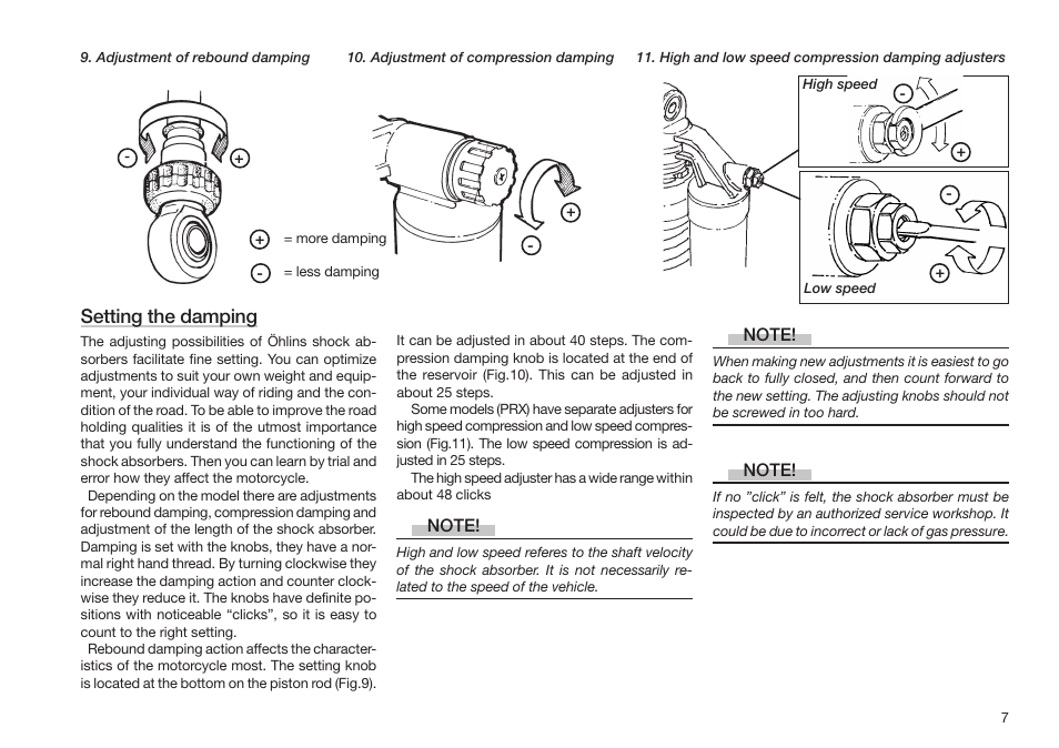 Setting the damping | Ohlins SHOCK ABSORBERS MOTORCYCLE ROAD & TRACK User Manual | Page 7 / 12