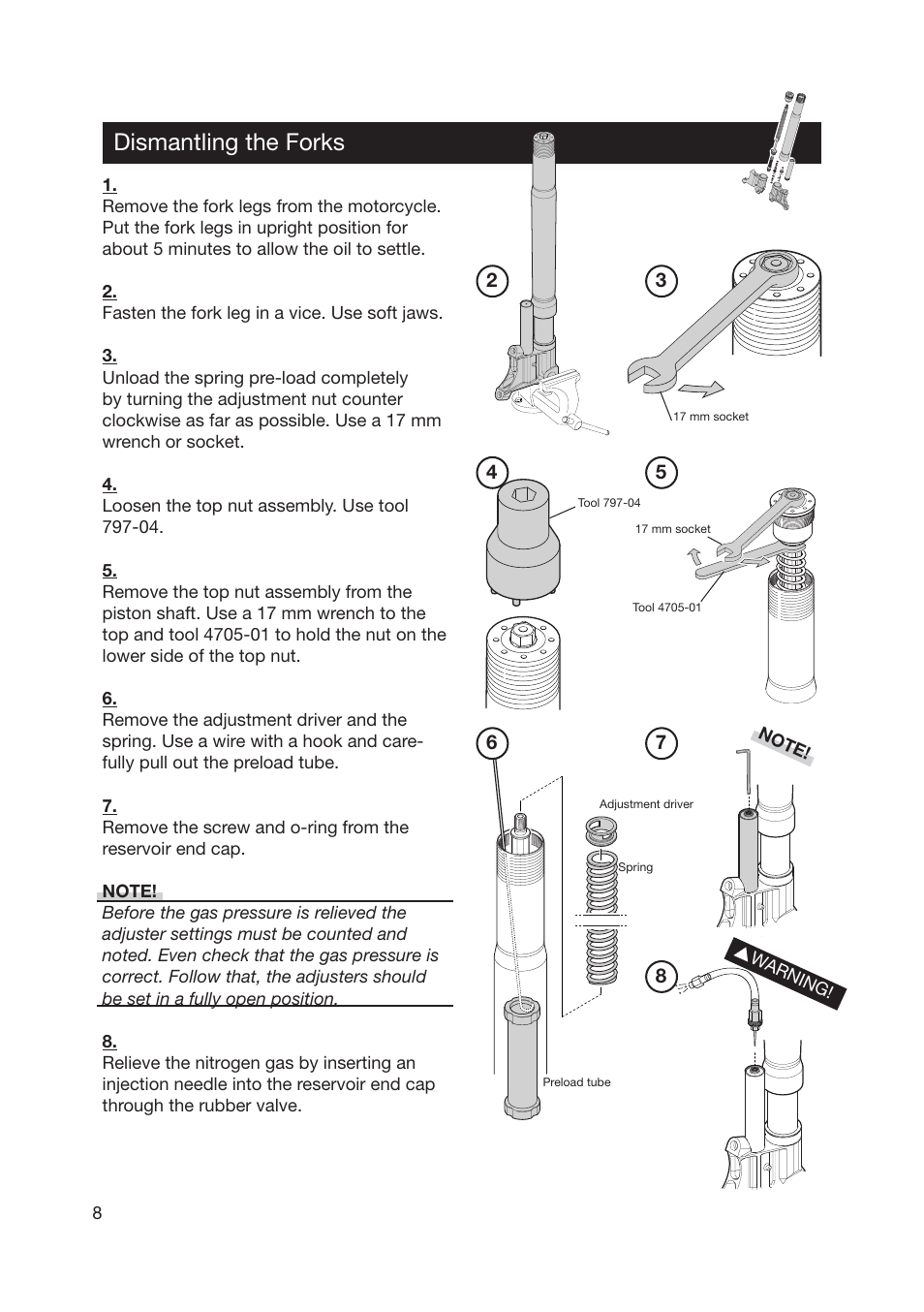 Dismantling the forks | Ohlins SUPERBIKE FG 570 User Manual | Page 8 / 28