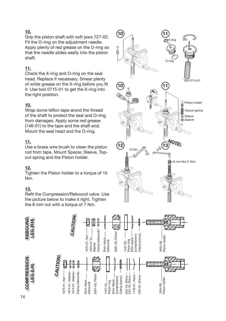 Rebound leg (rh) compression leg (lh), Caution! 14 | Ohlins FG 670 User Manual | Page 14 / 28