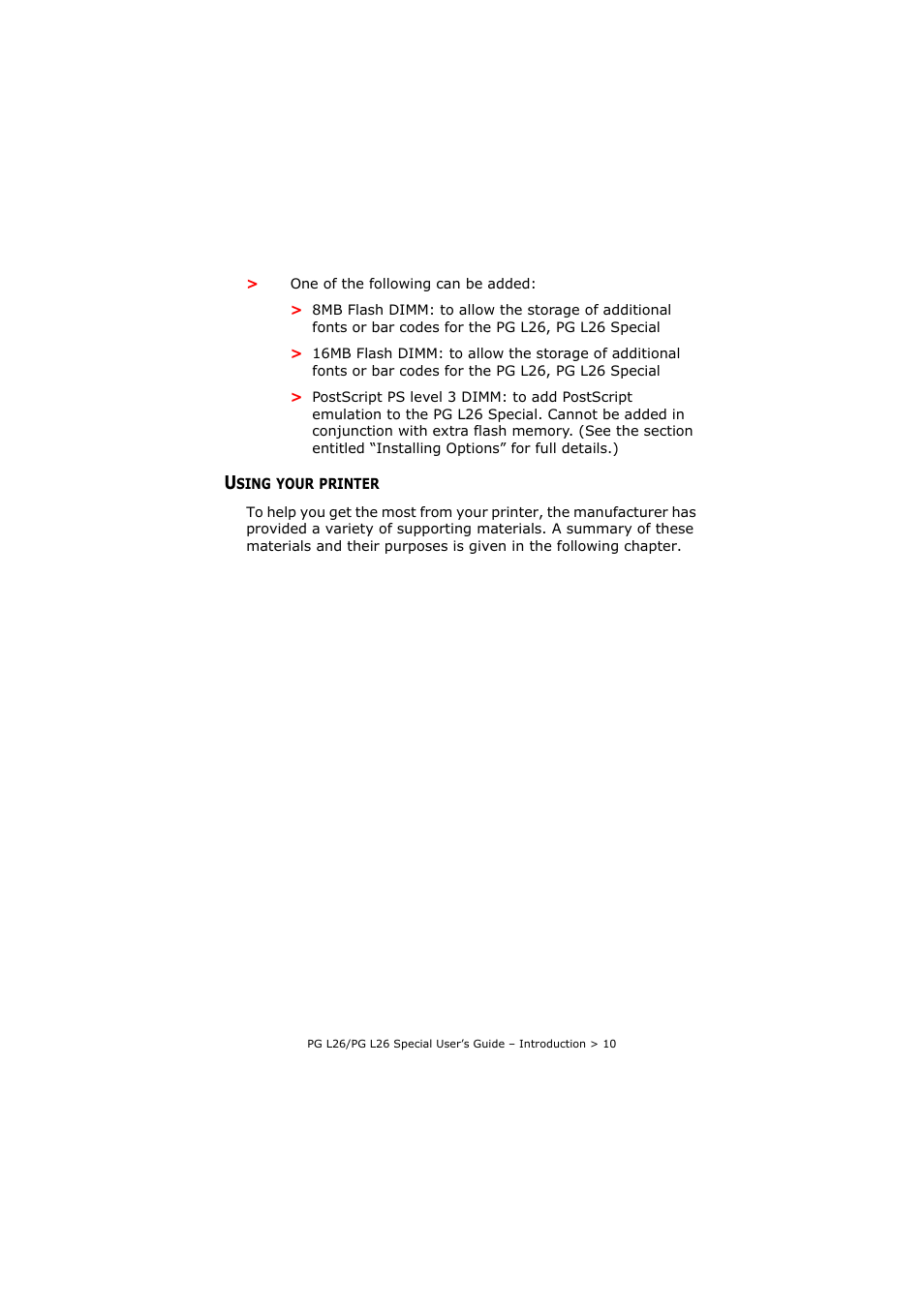 Using your printer | Olivetti PG L26 Special User Manual | Page 10 / 93
