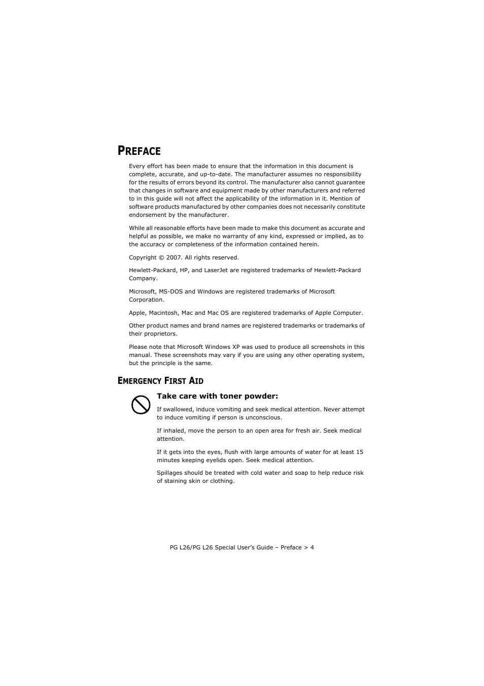 Preface, Emergency first aid, Reface | Olivetti PG L26 Special User Manual | Page 4 / 93