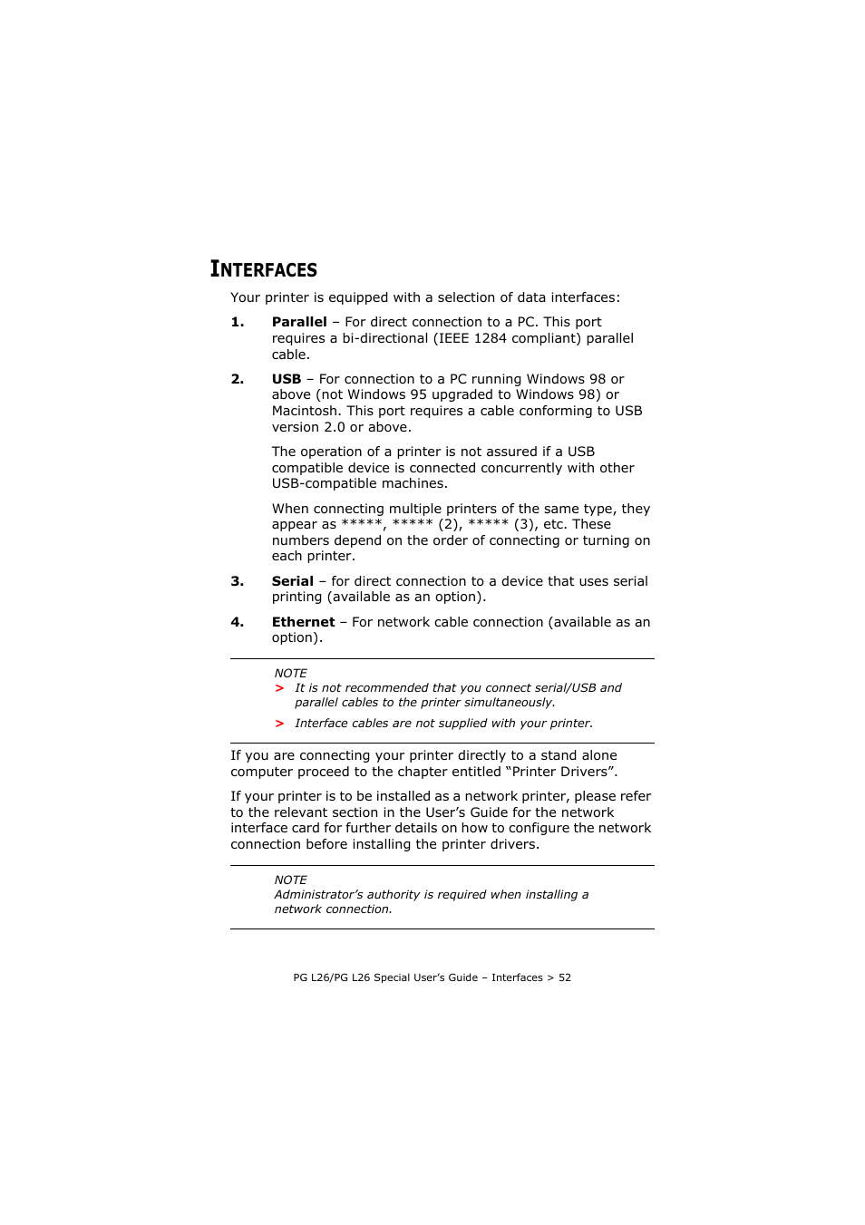 Interfaces, Nterfaces | Olivetti PG L26 Special User Manual | Page 52 / 93