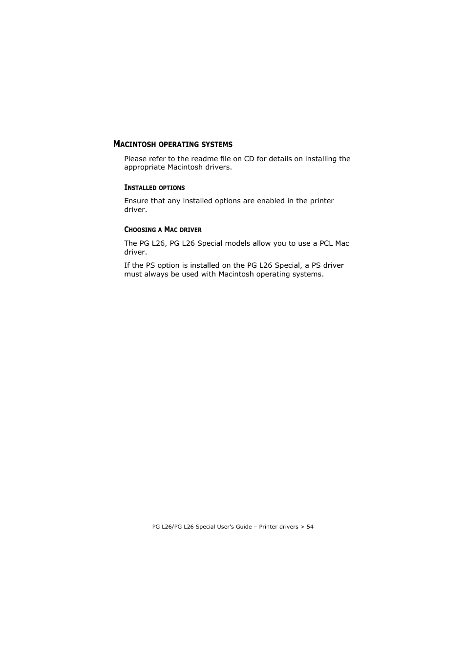 Macintosh operating systems, Installed options, Choosing a mac driver | Installed options choosing a mac driver | Olivetti PG L26 Special User Manual | Page 54 / 93