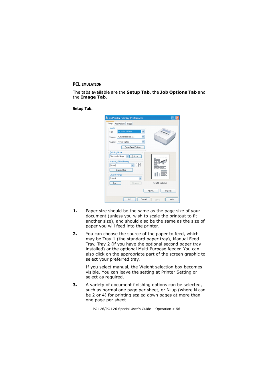 Pcl emulation | Olivetti PG L26 Special User Manual | Page 56 / 93