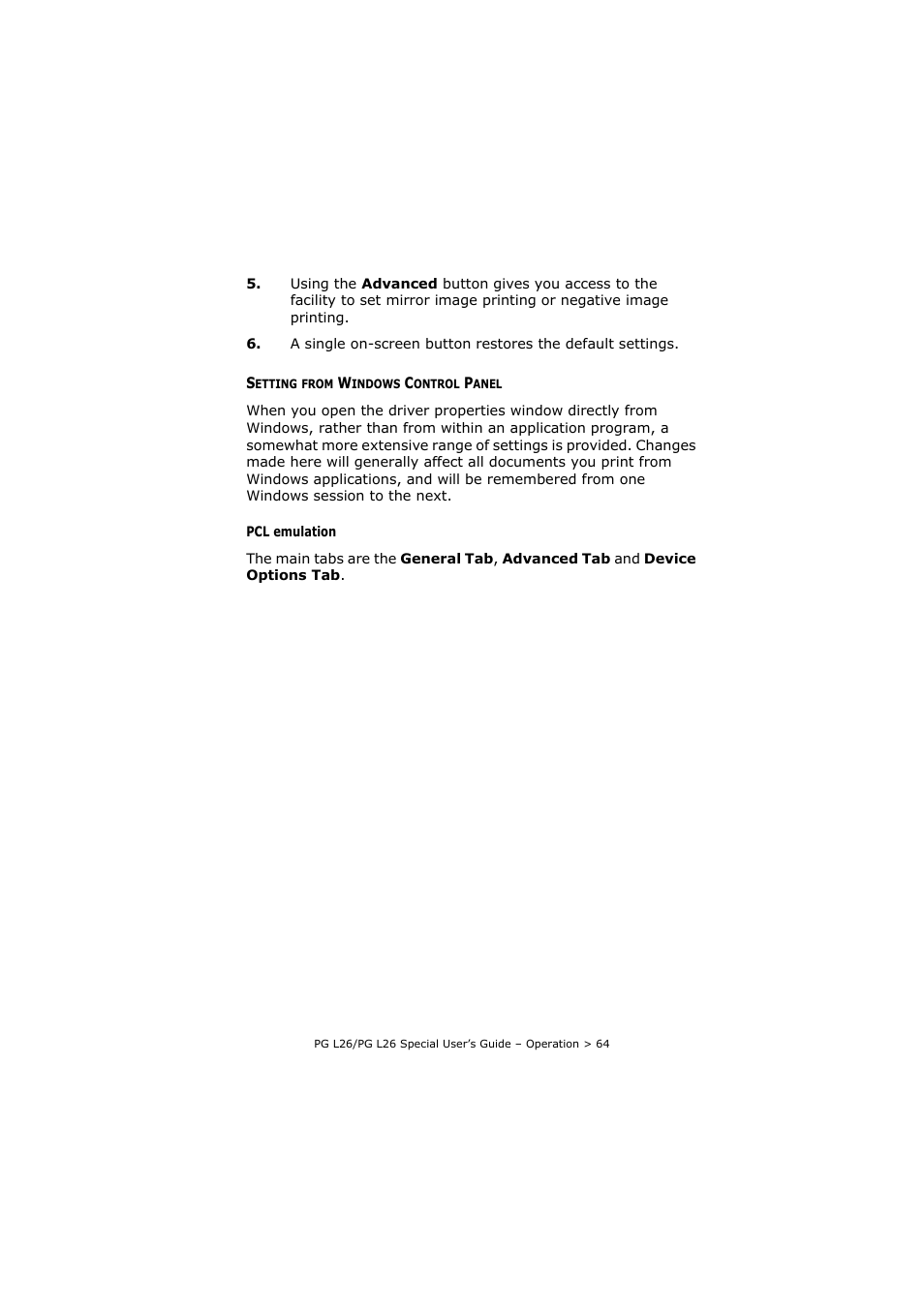 Setting from windows control panel | Olivetti PG L26 Special User Manual | Page 64 / 93
