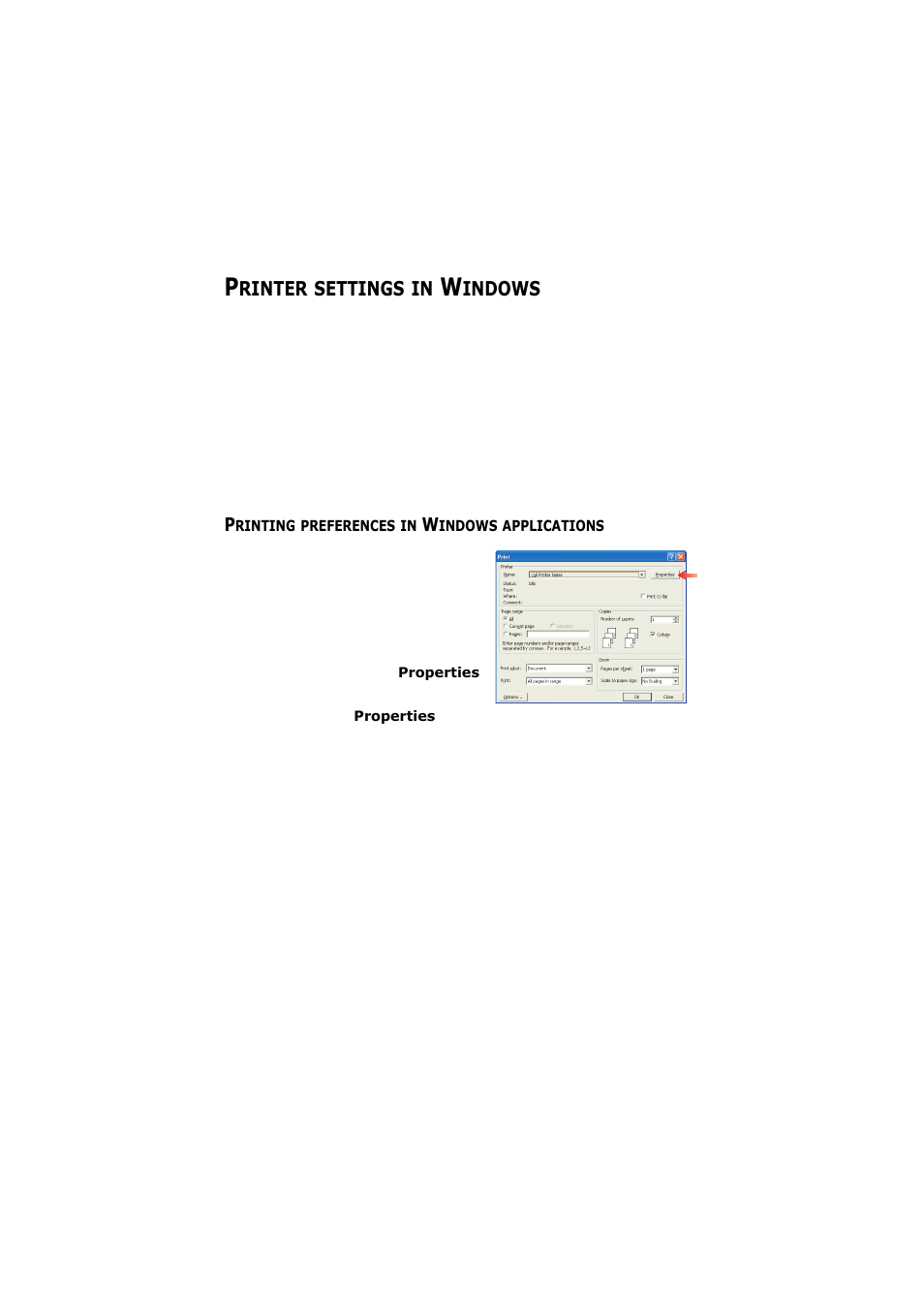Printer settings in windows, Printing preferences in windows applications | Olivetti d-Color P26W User Manual | Page 19 / 97