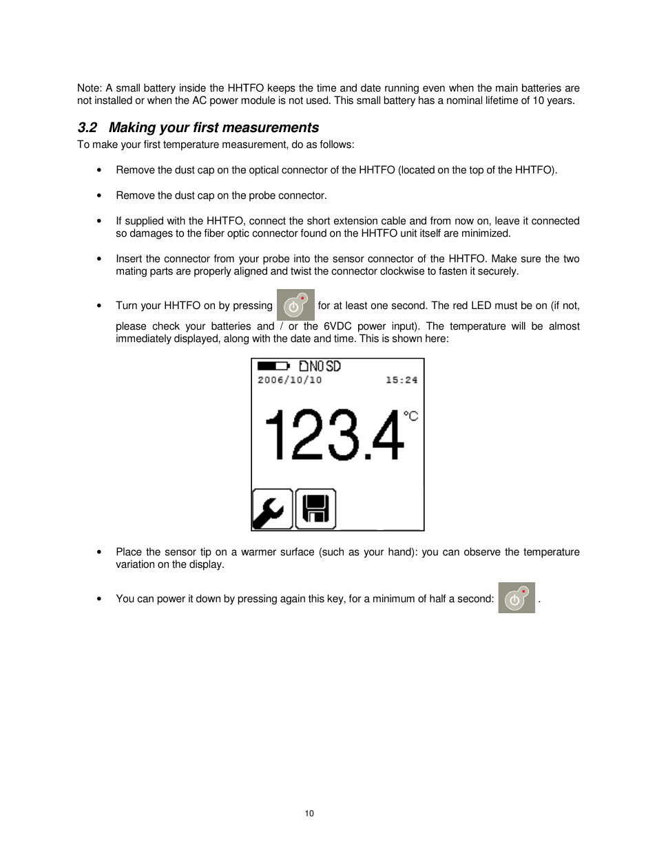 2 making your first measurements, Making your first measurements | Omega Vehicle Security HHTFO User Manual | Page 10 / 34