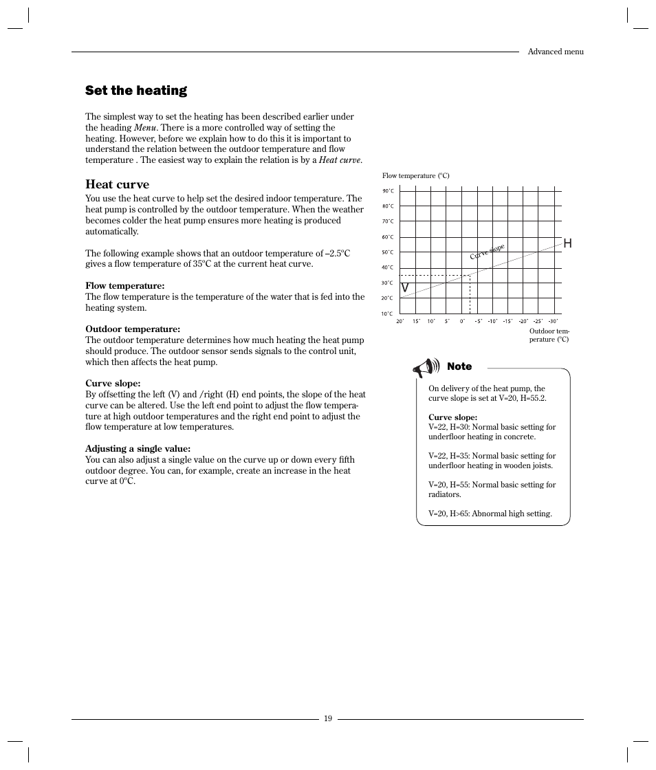 Set the heating, Heat cur ve | Optima Company 600 - 1700 User Manual | Page 19 / 38