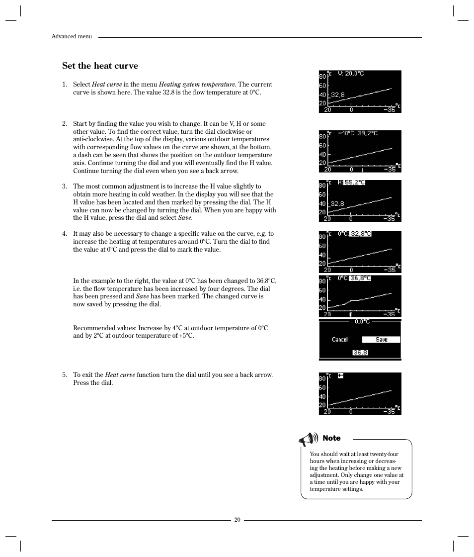 Set the heat cur ve | Optima Company 600 - 1700 User Manual | Page 20 / 38