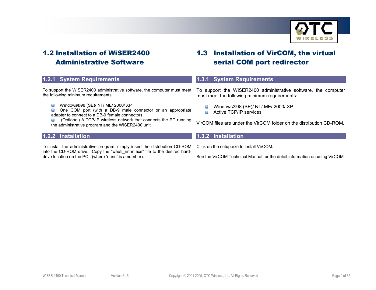OTC Wireless 802.11 Wireless Serial Solutions WiSER2400.IP User Manual | Page 9 / 32