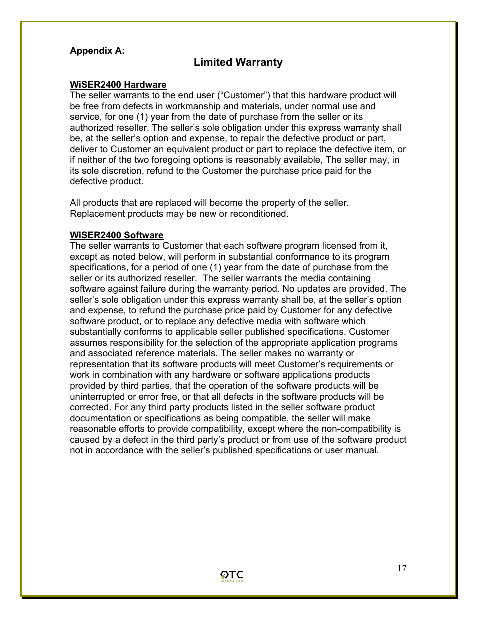 OTC Wireless WiSER2400 User Manual | Page 20 / 25
