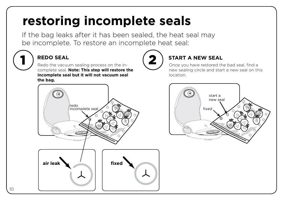 Restoring incomplete seals | Oliso Freshkeeper 500 User Manual | Page 10 / 28