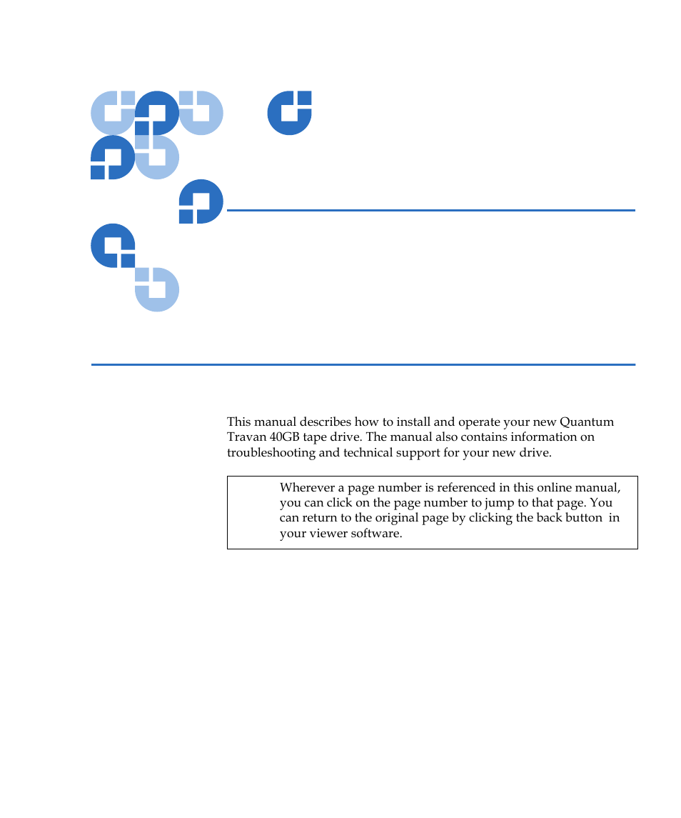 Introduction, About this manual, Chapter 1 | Quantum Internal Storage System Travan 40 GB User Manual | Page 5 / 26