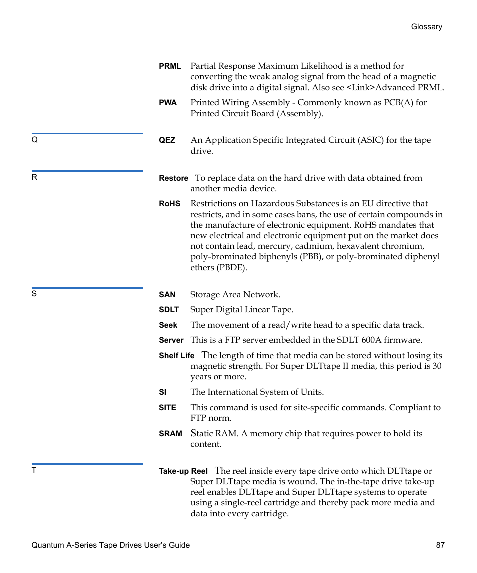 Quantum Tape Drive A-Series User Manual | Page 103 / 105