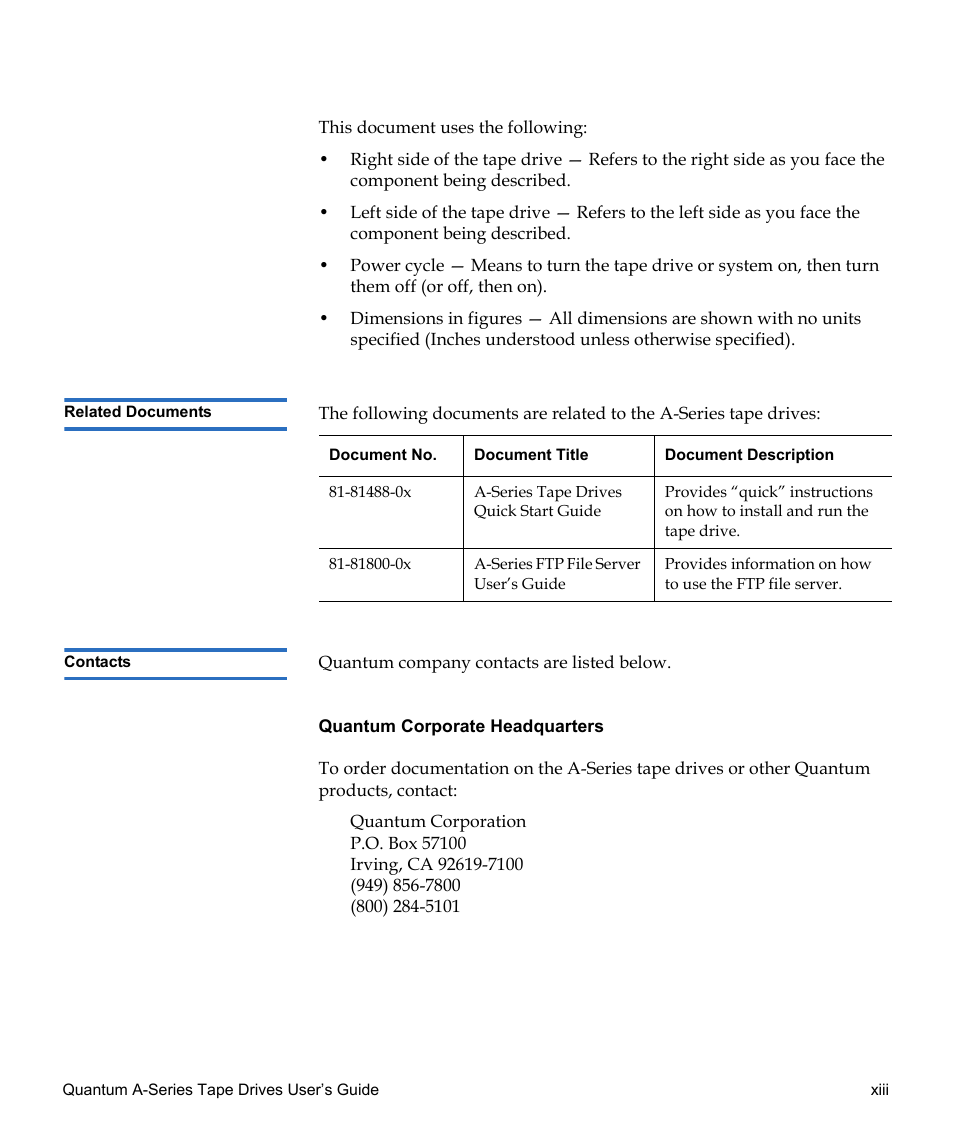 Quantum Tape Drive A-Series User Manual | Page 13 / 105