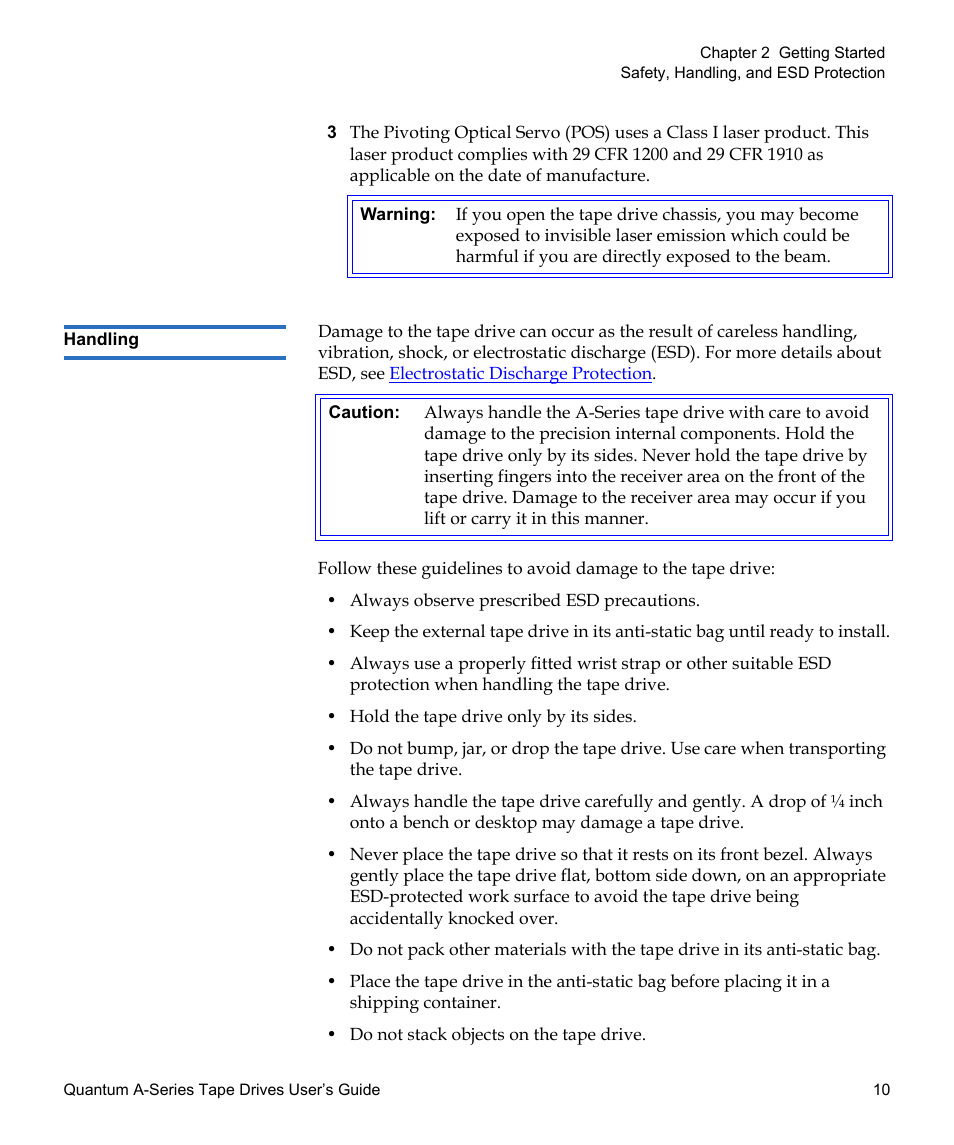 Handling | Quantum Tape Drive A-Series User Manual | Page 26 / 105