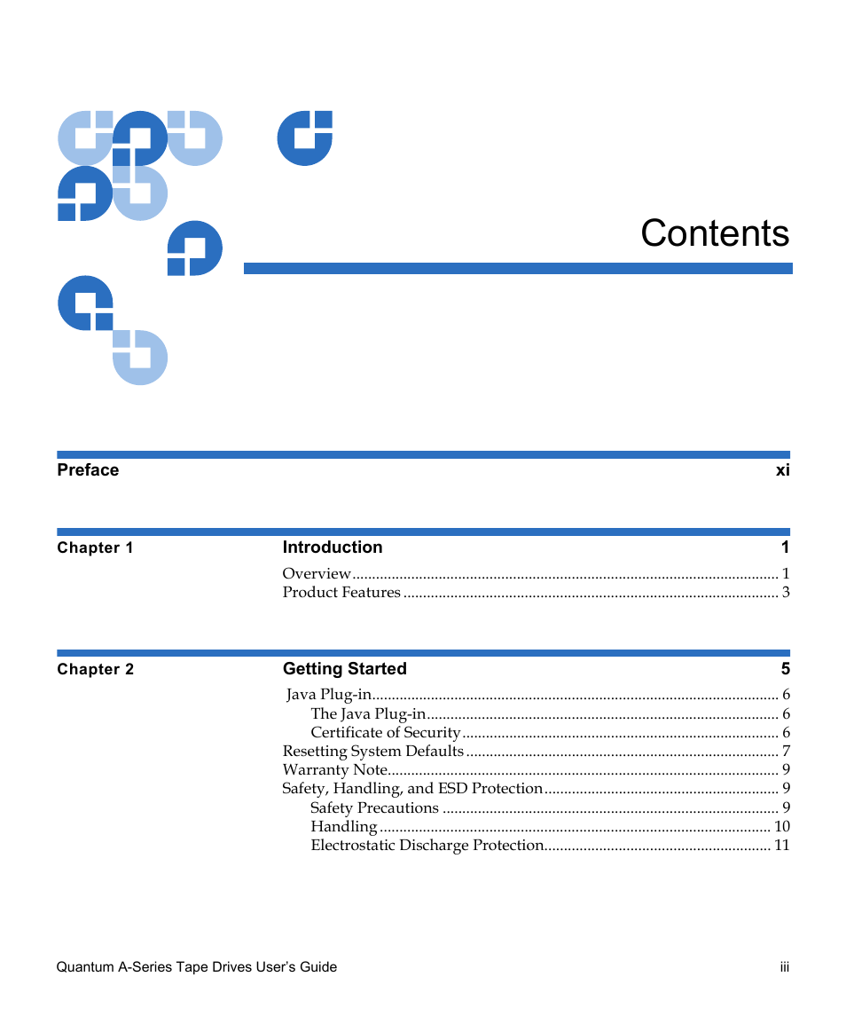 Quantum Tape Drive A-Series User Manual | Page 3 / 105