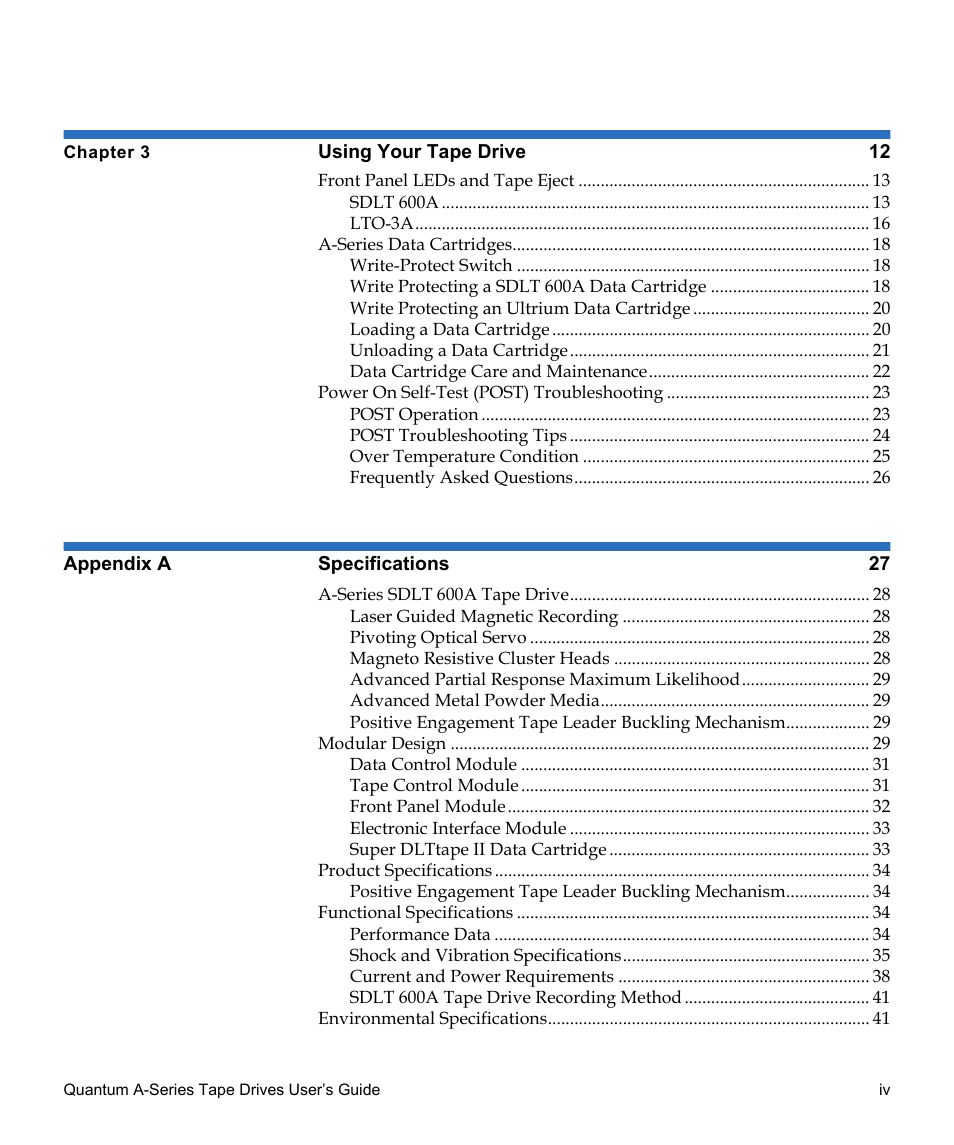 Quantum Tape Drive A-Series User Manual | Page 4 / 105