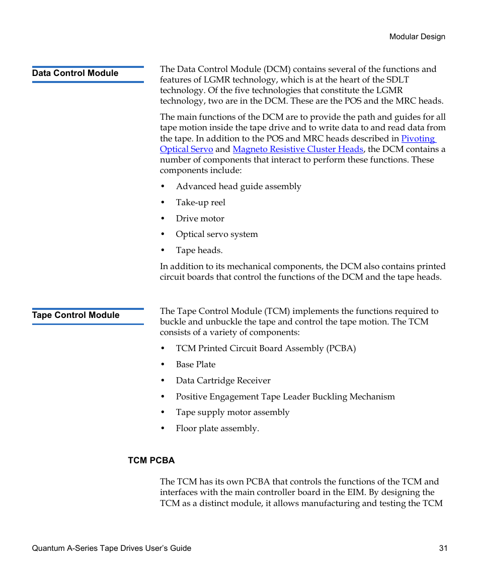 Data control module, Tape control module | Quantum Tape Drive A-Series User Manual | Page 47 / 105