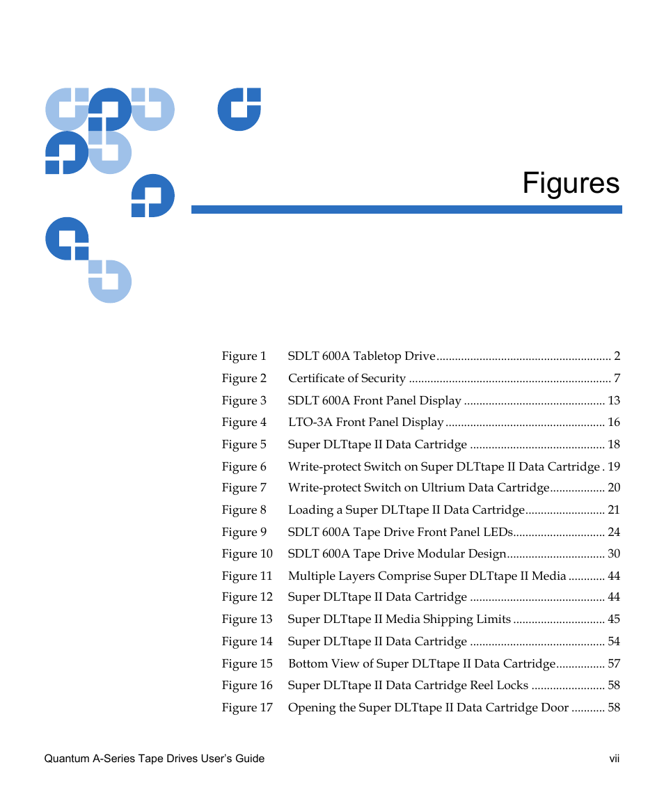 Figures | Quantum Tape Drive A-Series User Manual | Page 7 / 105