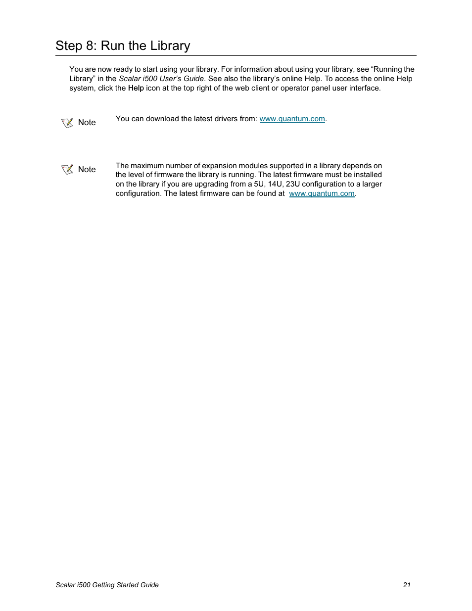 Step 8: run the library | Quantum Scalar i500 User Manual | Page 21 / 148