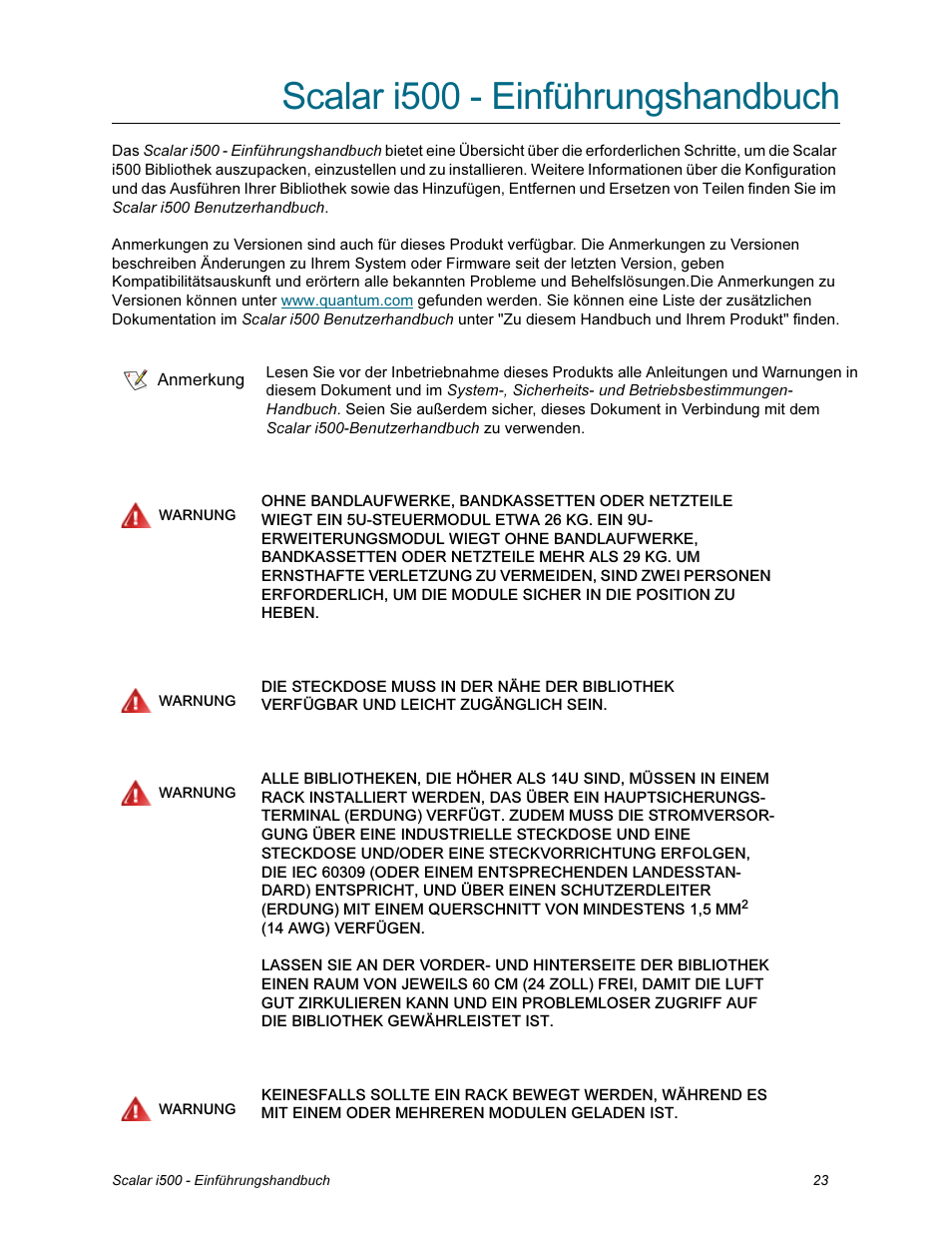 Scalar i500 - einführungshandbuch, Scalar i500 - einführungshandbuch (german) | Quantum Scalar i500 User Manual | Page 23 / 148