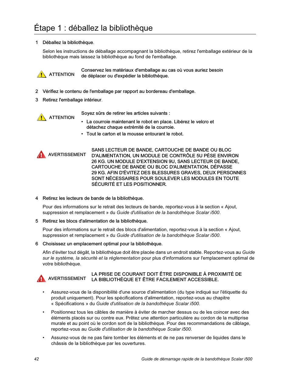 Étape 1 : déballez la bibliothèque | Quantum Scalar i500 User Manual | Page 42 / 148