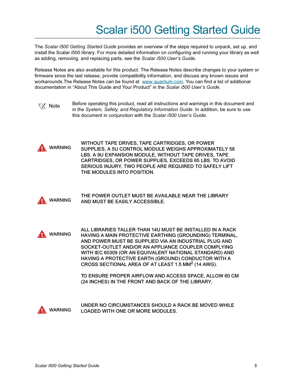 Scalar i500 getting started guide, Scalar i500 getting started guide (en | Quantum Scalar i500 User Manual | Page 5 / 148
