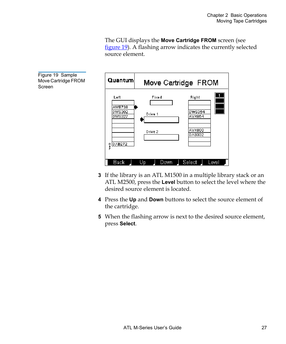 Figure 19 sample move cartridge from screen | Quantum ATL M-Series User Manual | Page 45 / 222