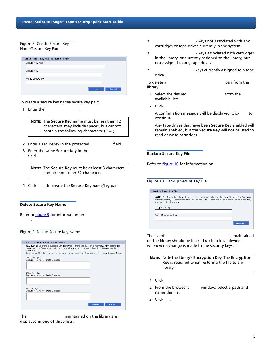 Delete secure key name, Backup secure key file, 5 backup secure key file | Refer to, Figure 8, For information | Quantum DLTSageTM Tape Security PX500 Series User Manual | Page 5 / 6