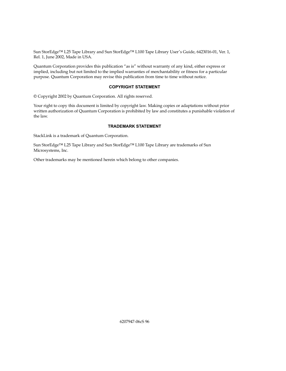 Quantum Sun StorEdge L100 User Manual | Page 2 / 192