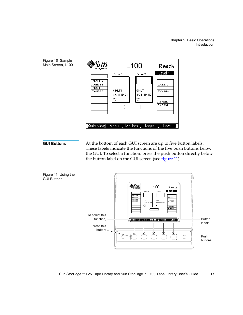 Gui buttons, Figure 10 | Quantum Sun StorEdge L100 User Manual | Page 33 / 192