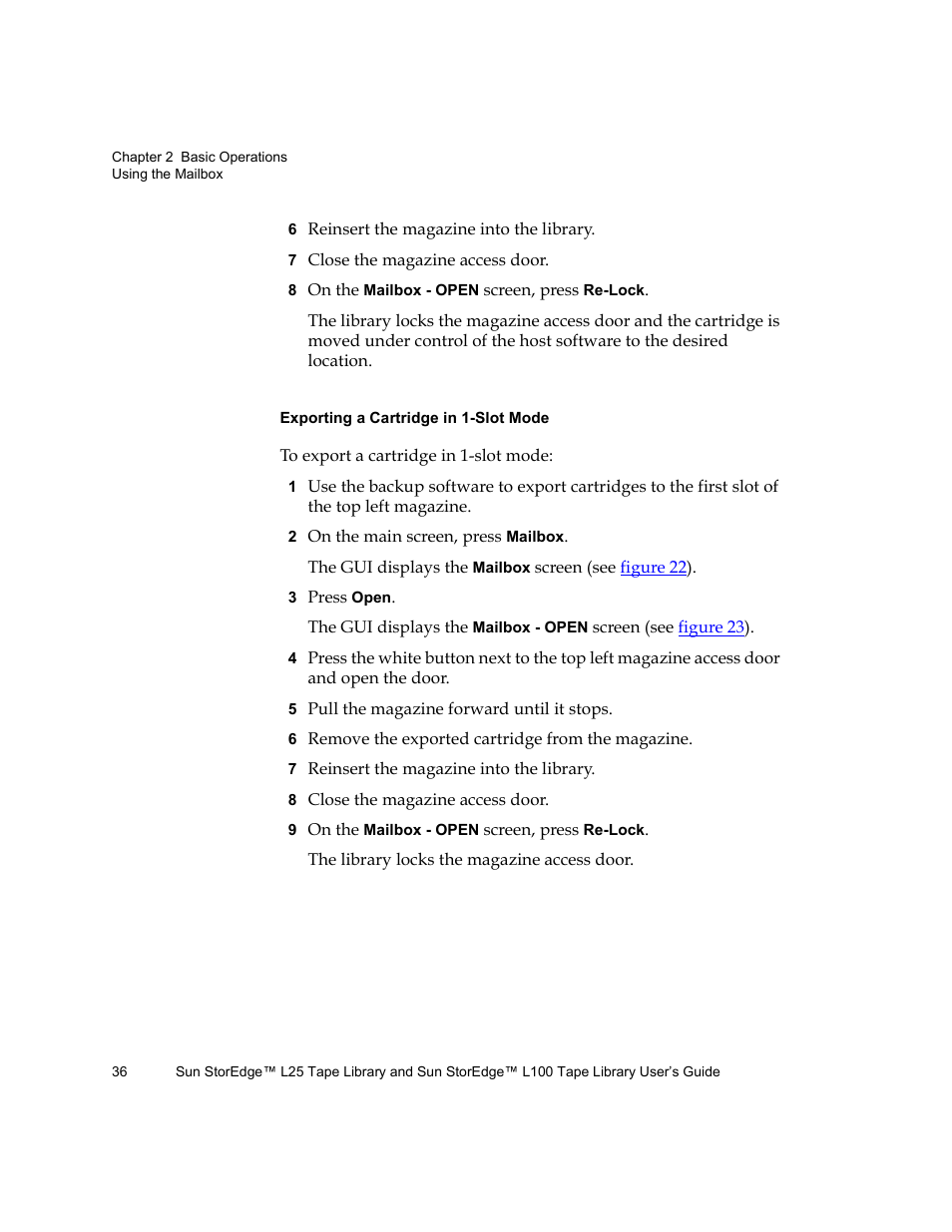 Exporting a cartridge in 1-slot mode | Quantum Sun StorEdge L100 User Manual | Page 52 / 192