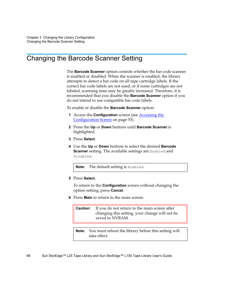Changing the barcode scanner setting | Quantum Sun StorEdge L100 User Manual | Page 82 / 192