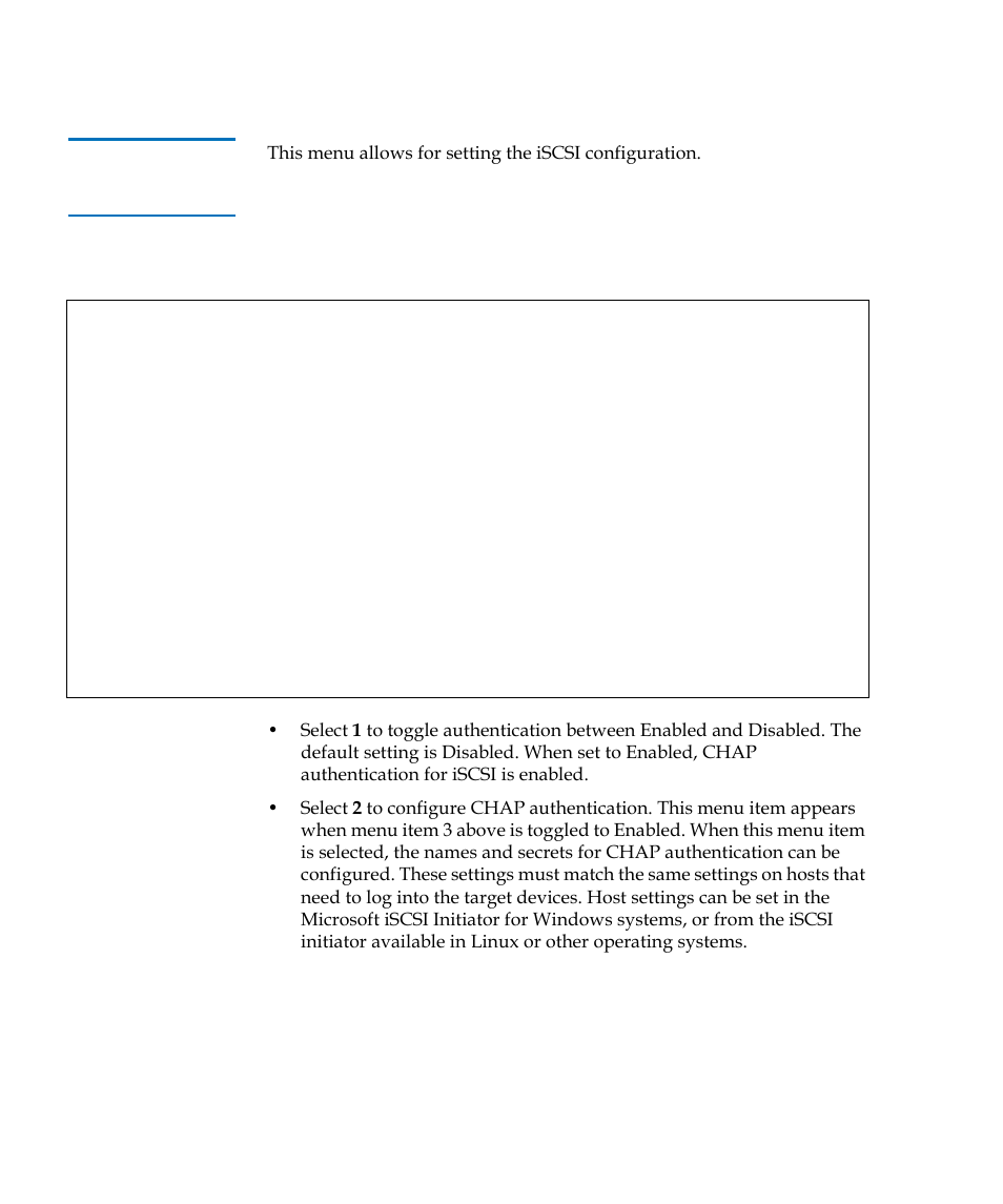 Iscsi configuration, Table 14, Iscsi configuration menu | Quantum TC2201 User Manual | Page 100 / 164