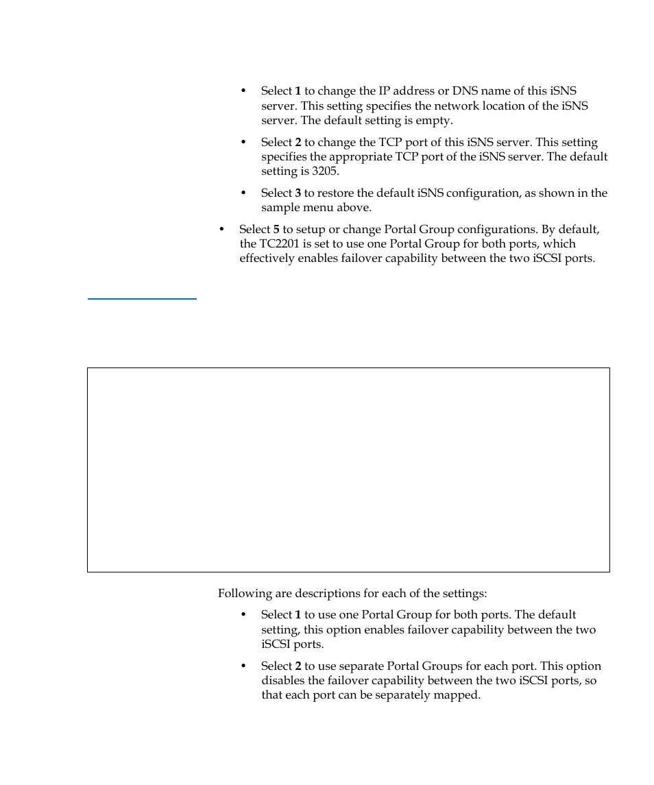 Table 17, Iscsi portal group configuration menu | Quantum TC2201 User Manual | Page 103 / 164